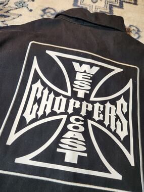 West Coast Choppers Black Work Large Jacket Iron Cross Graphic Biker Motorcycle